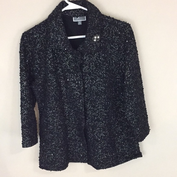 J M Collection Black with Silver Glitter Textured Shirt Jacket Size M - Picture 1 of 11